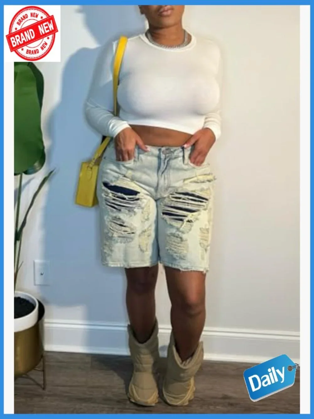 High Rise Baggy Ripped Denim Shorts Straight Wide Leg Y2K Casual Bermuda Cargo
